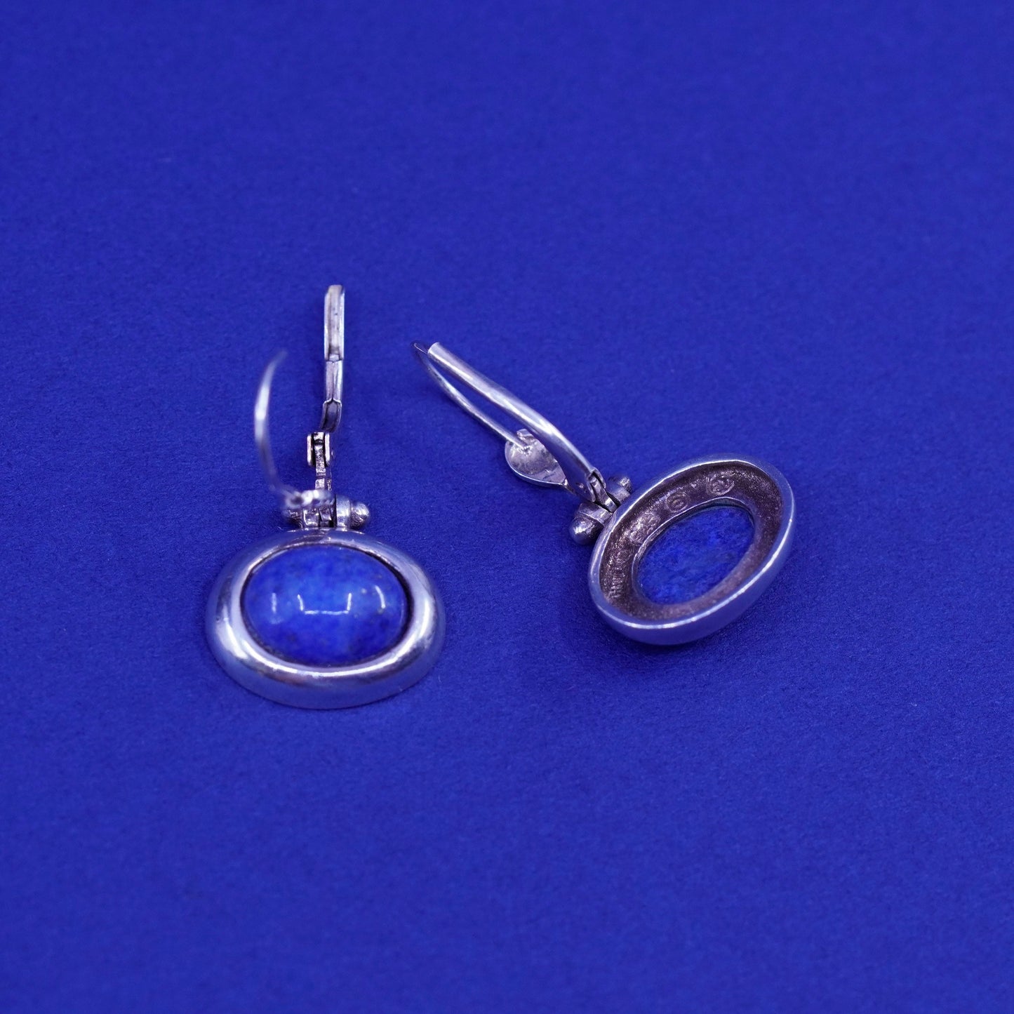 Vintage sterling 925 Silver handmade earrings with oval sodalite