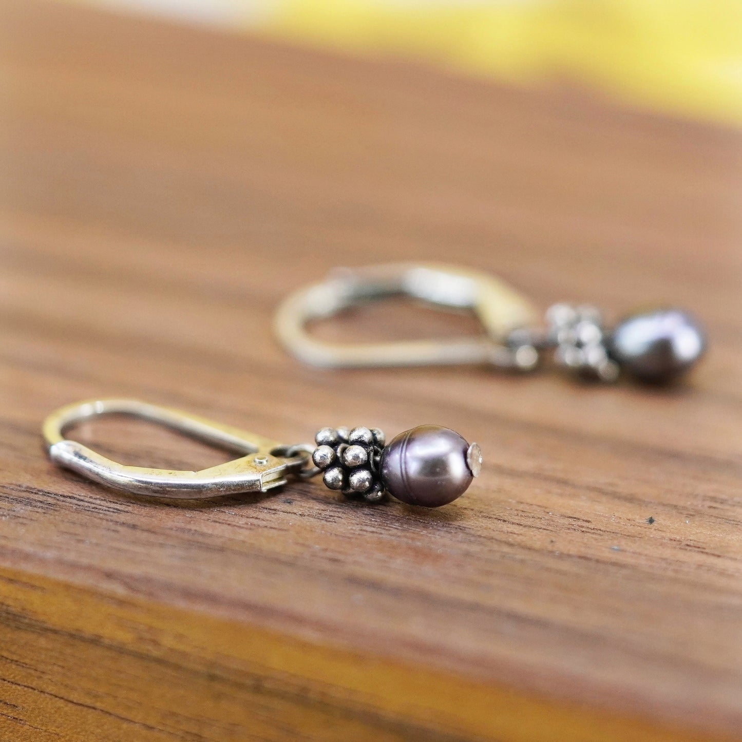Vintage Sterling 925 silver handmade earrings with black pearl