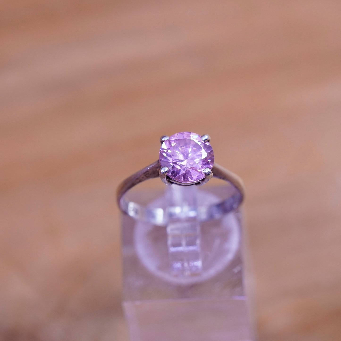 Size 7.5, vintage Sterling 925 silver handmade ring with pink Quartz