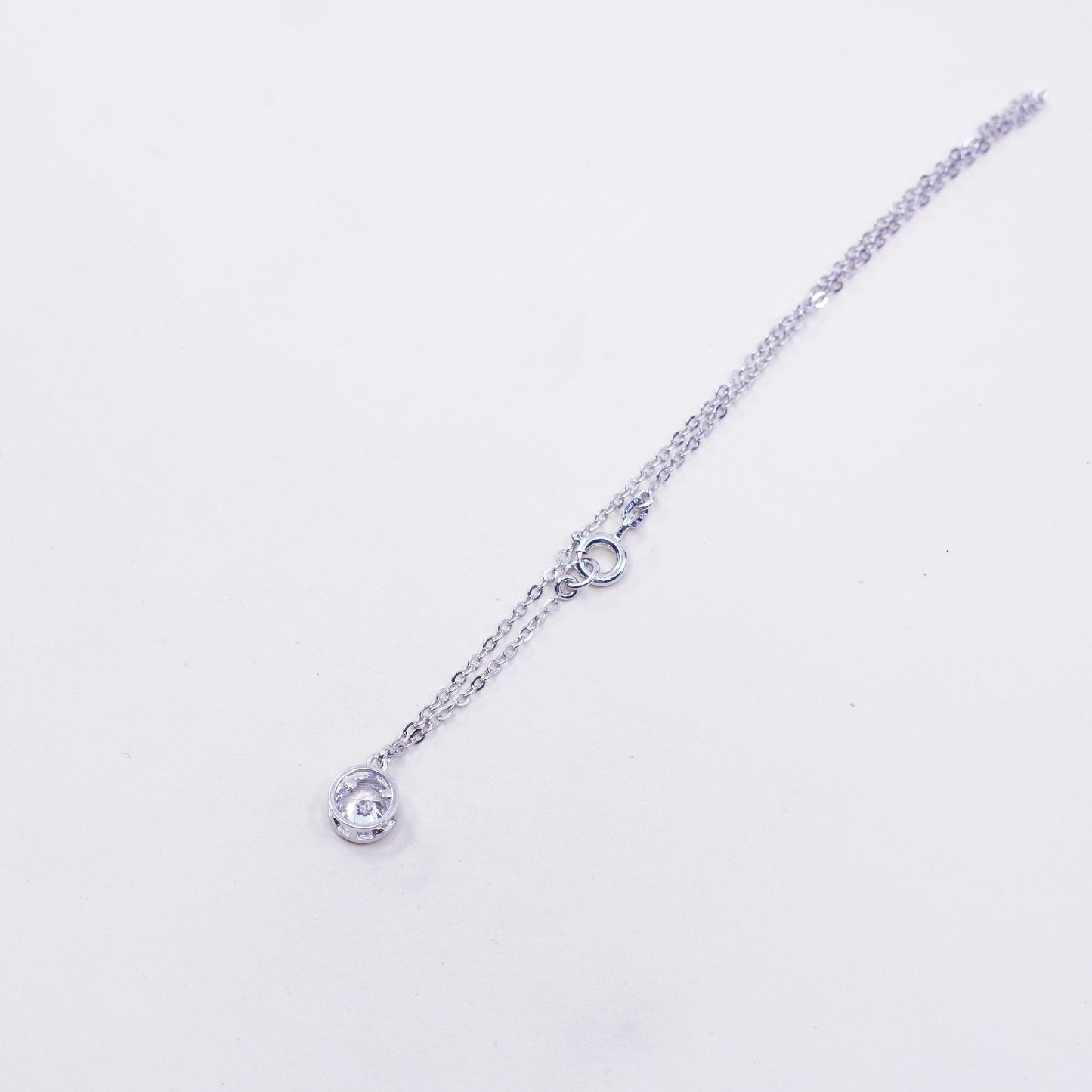 8.75”, Vintage sterling silver handmade bracelet, Italy 925 circle chain w/ Cz