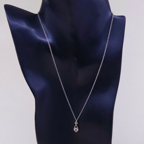 18” 1mm Vtg 925 Sterling 925 Silver Circle chain necklace W/ Heart Lock Pendant