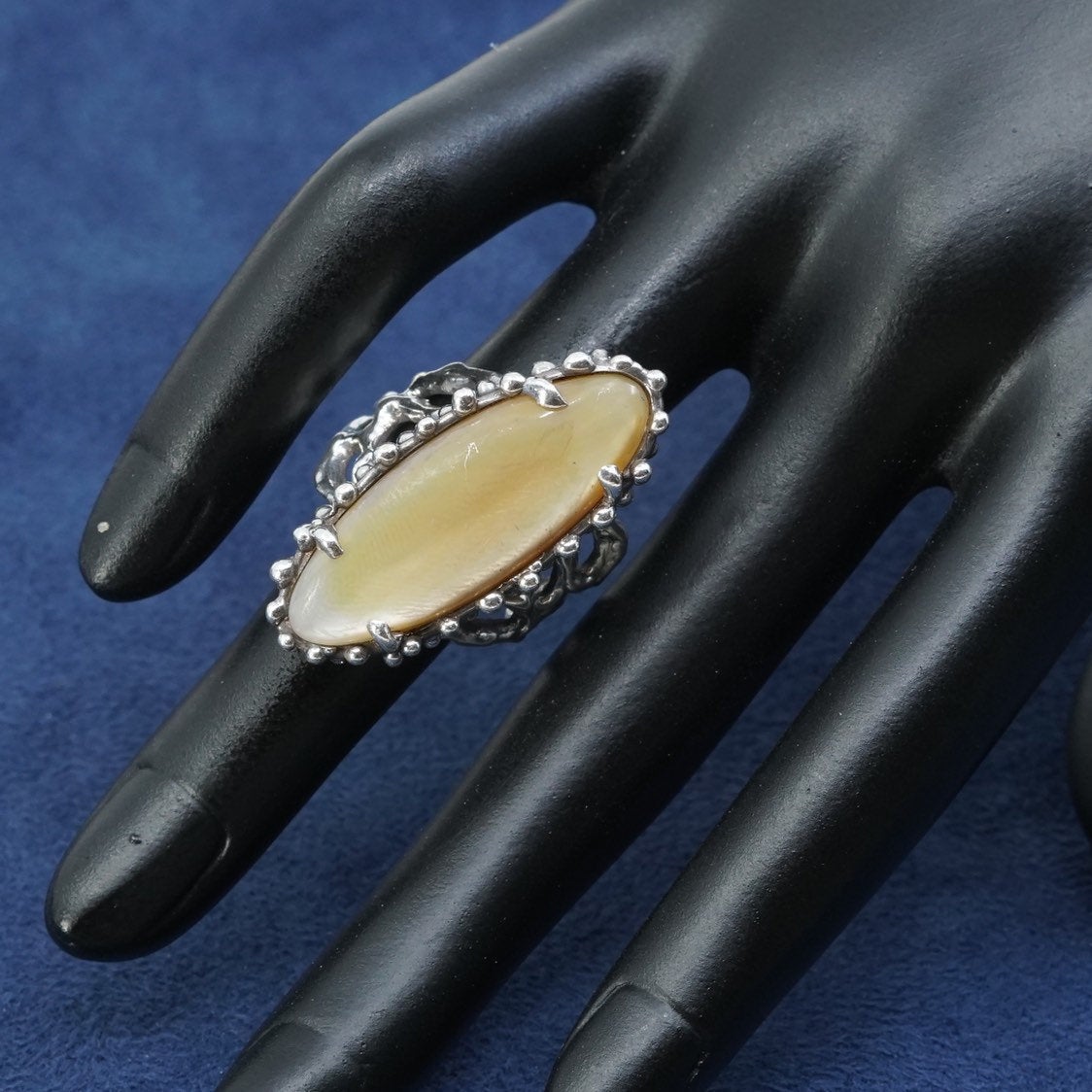 sz 8, Sterling silver handmade statement ring, 925 w/ golden tiger eye N beads