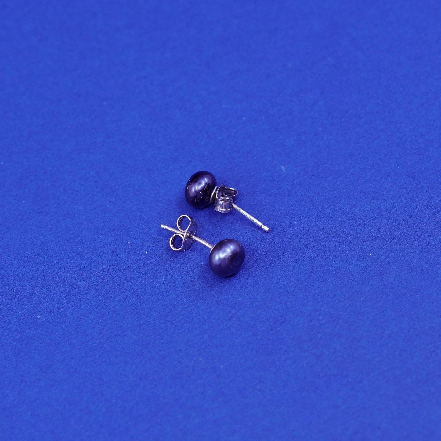 4mm, Sterling 925 silver with black pearl studs earrings