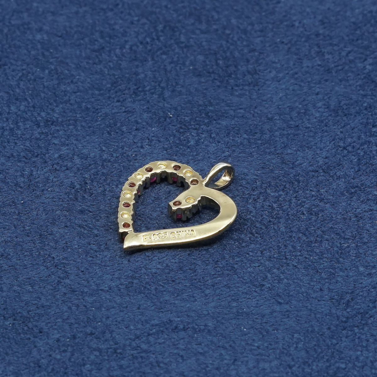 vtg gold over Sterling silver handmade pendant, 925 heart w/ ruby and crystal