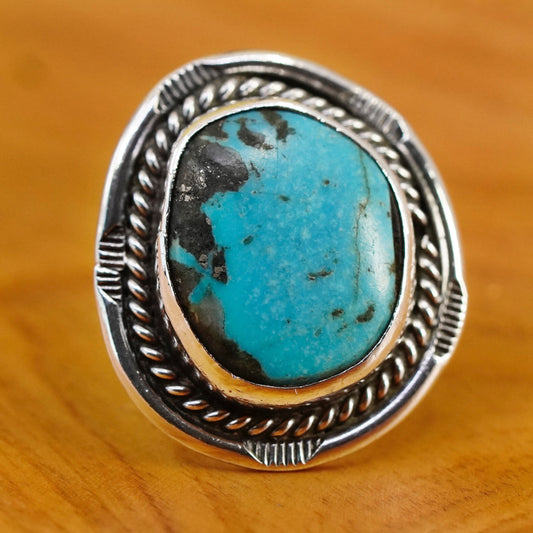 Size 5, Sterling 925 silver ring, Native American, Navajo creek turquoise