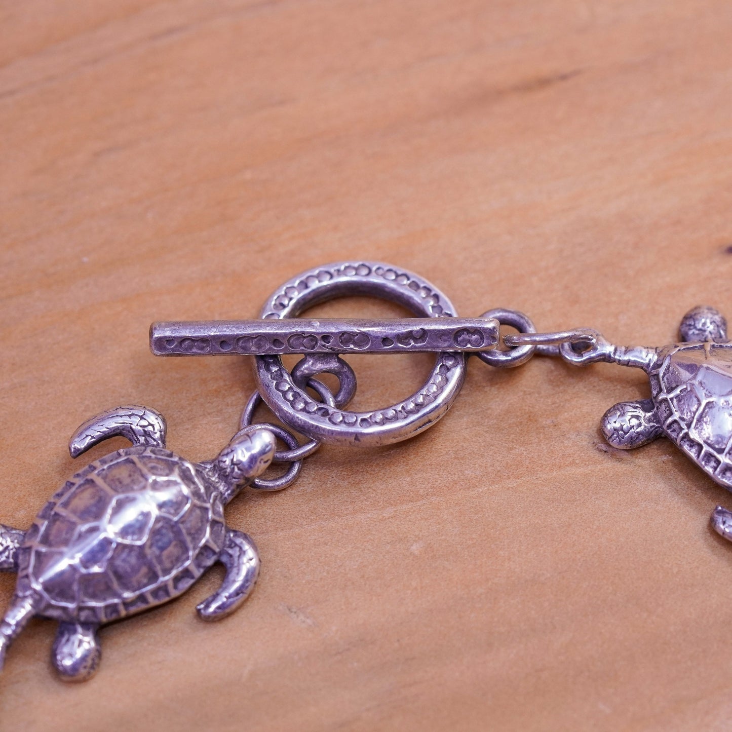 7”, vintage Sterling silver handmade bracelet, 925 turtle chain toggle closure