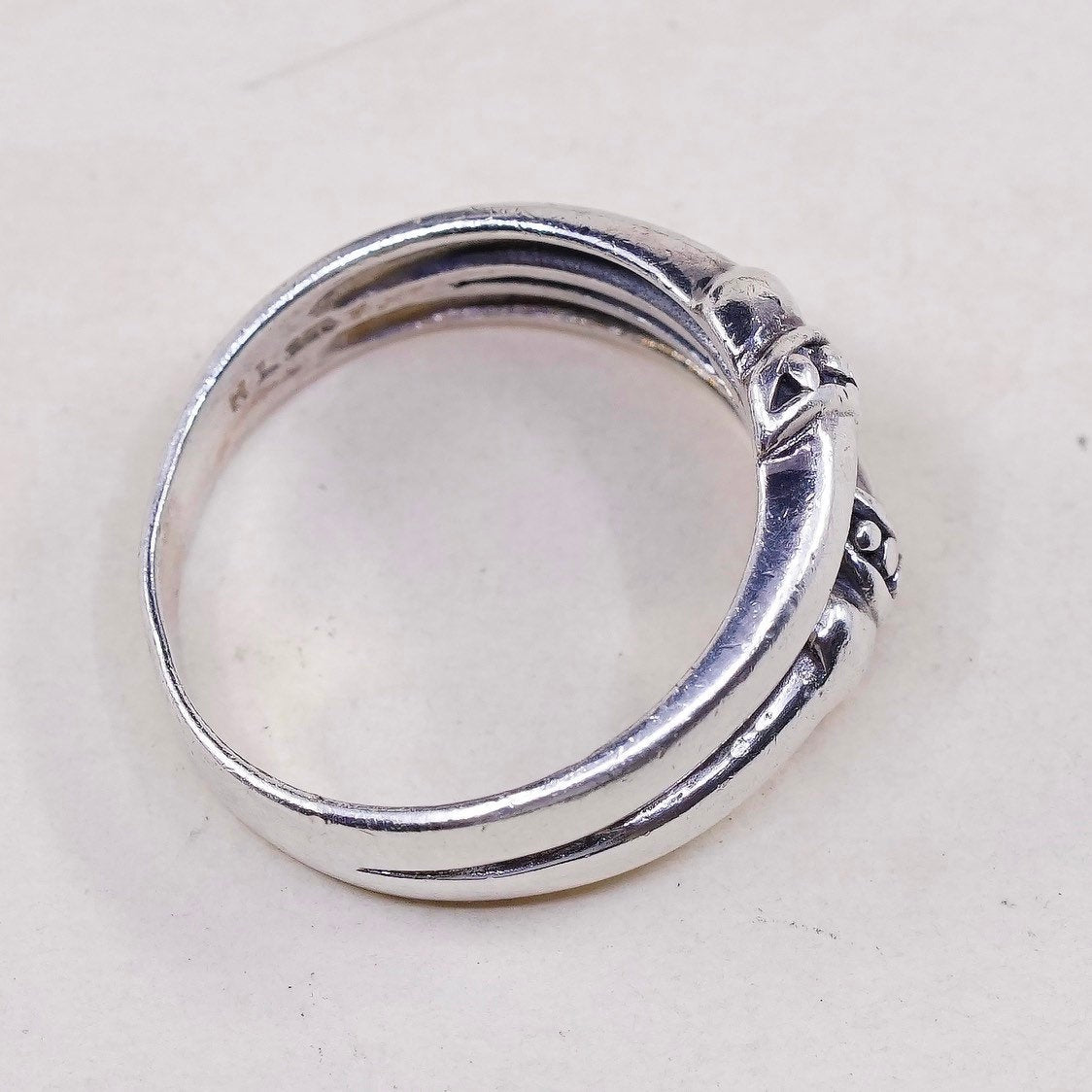 sz 7, vtg Sterling silver handmade ring, 925 beads band, stamped 925 TH