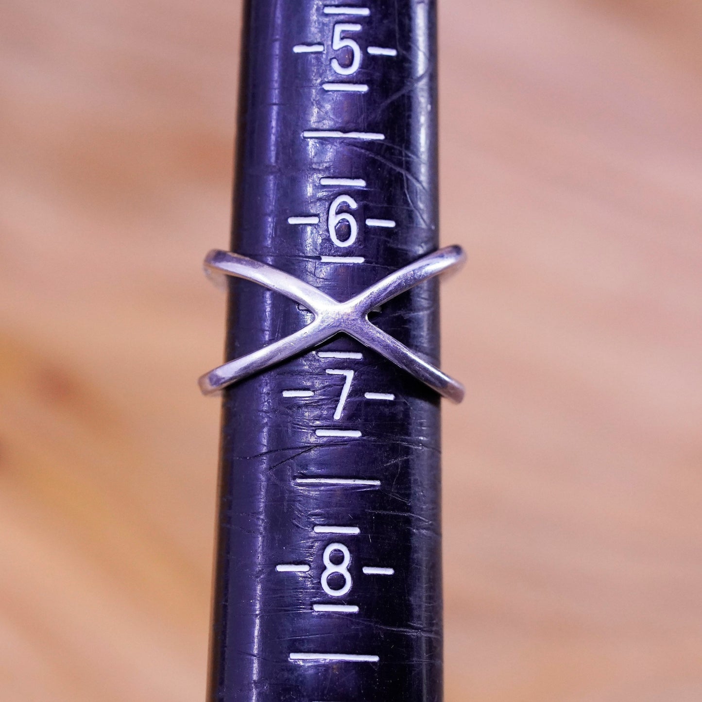 Size 6.5, vintage Sterling silver handmade ring, 925 cross band with cz