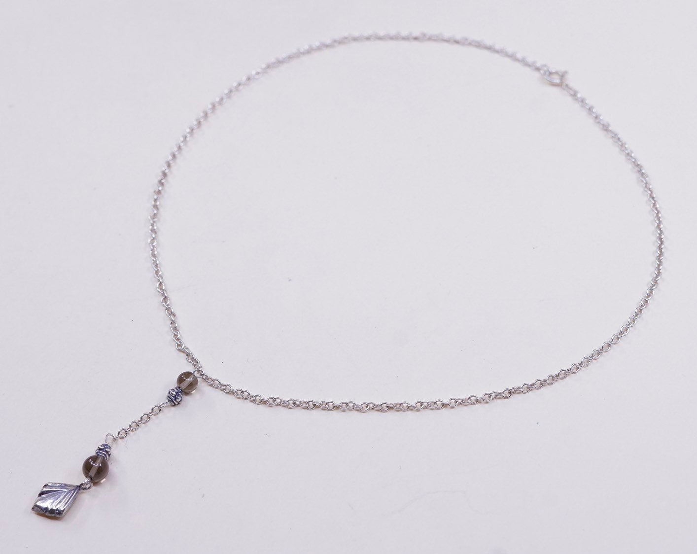 15”, vtg necklace, sterling silver 925 figuring chain w/ leaf N amethyst