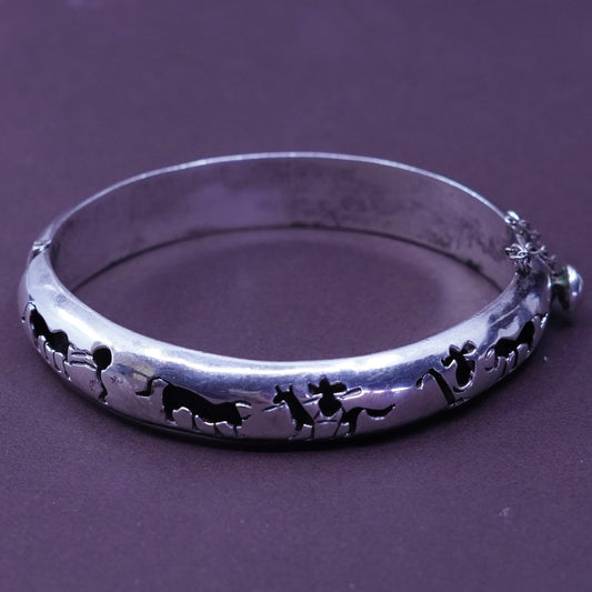 7.5”, Sterling 925 silver handmade shadow hinged storyteller bangle bracelet