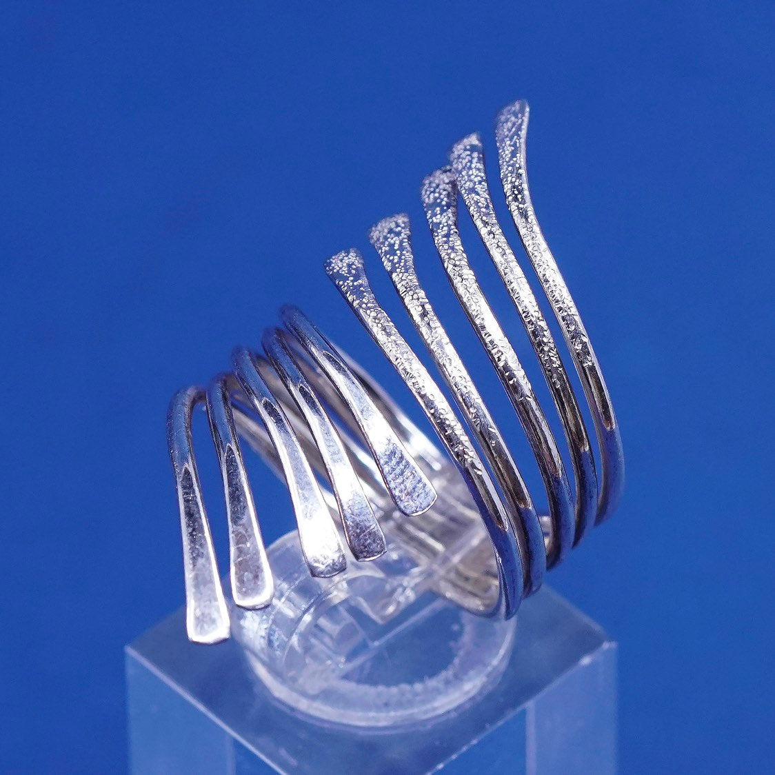 sz 8.25, vtg Sterling silver handmade wrapped ring, modern 925 statement ring