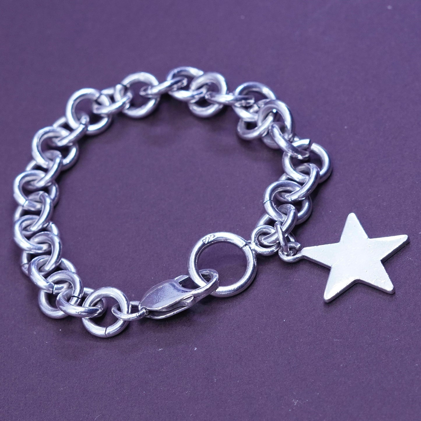 7”, Sterling silver handmade bracelet, 925 bold circle chain with star charm