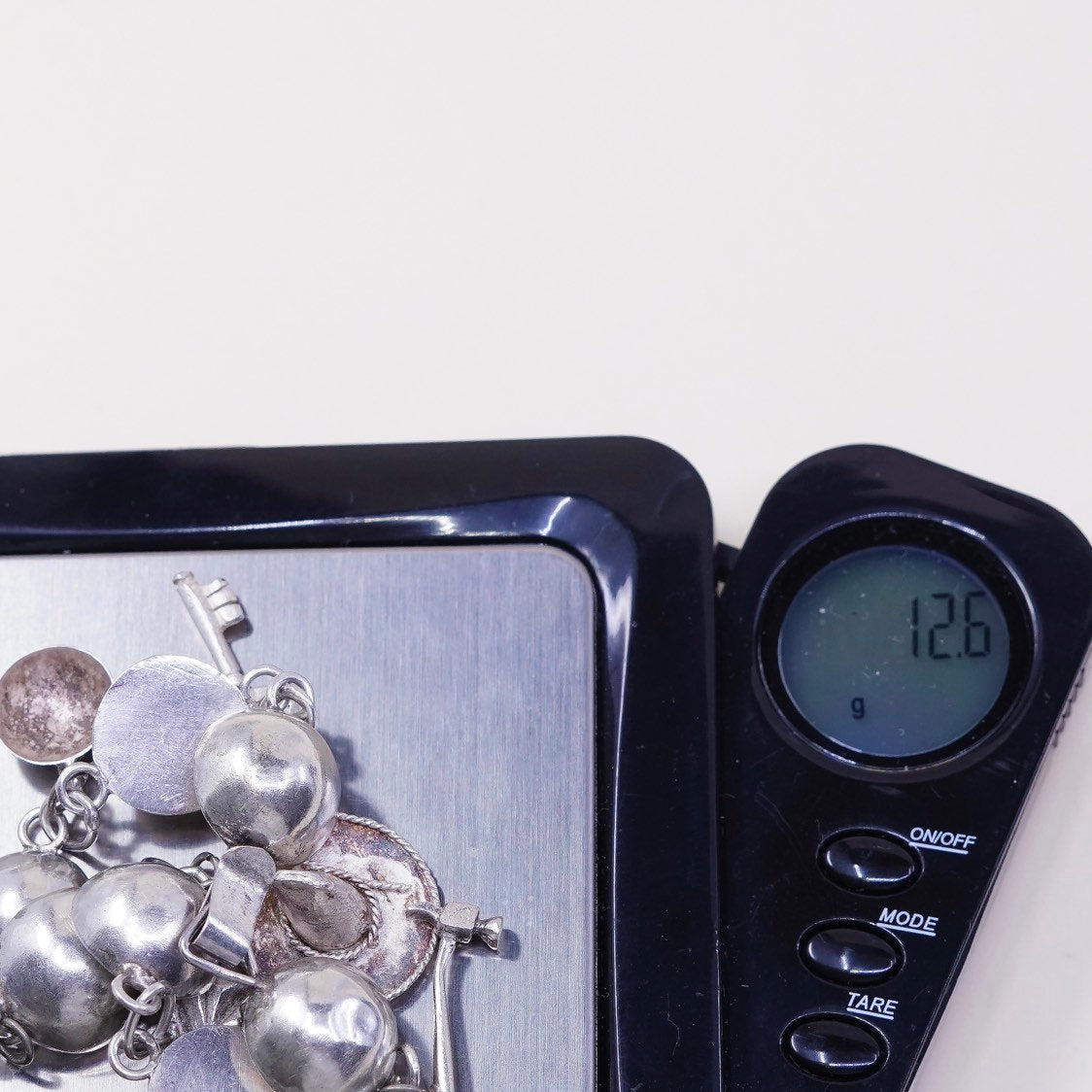 6”, sterling silver Handmade circle bracelet w/ hammer pot hat key sombrero