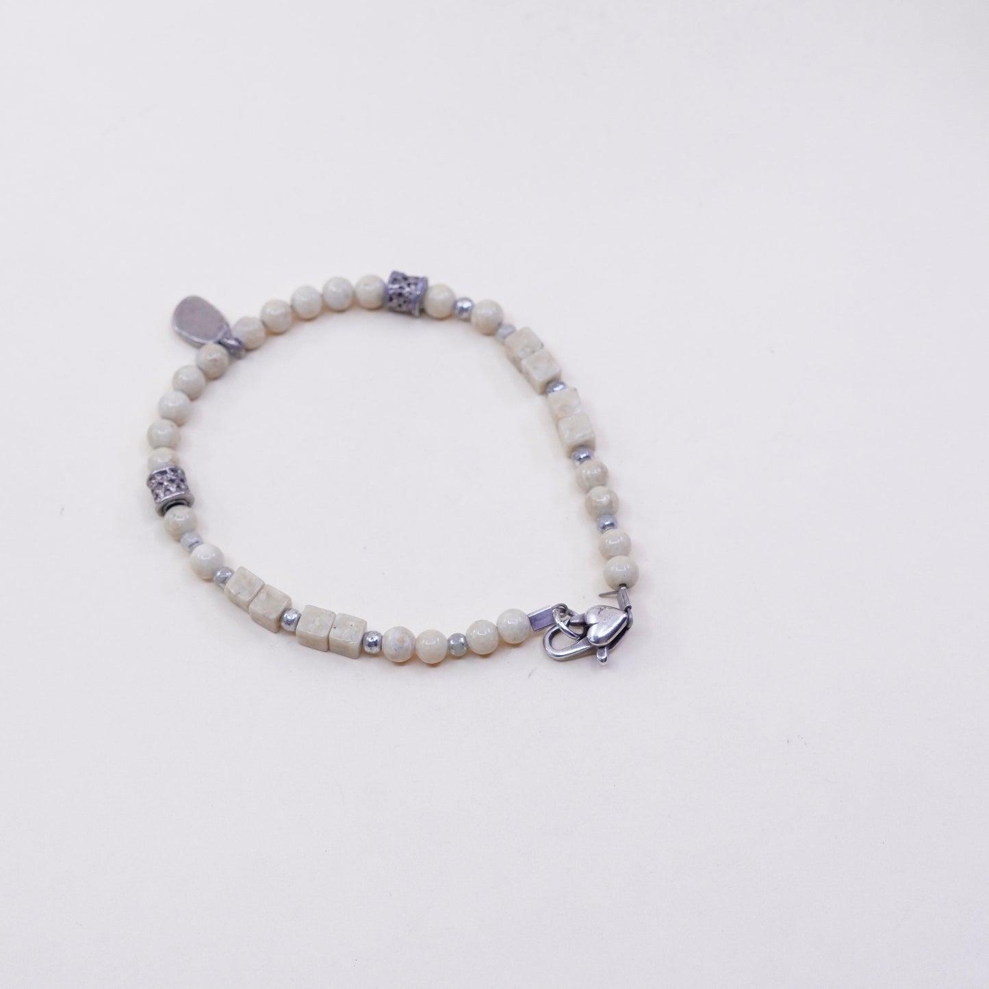 7”, handmade vintage Jasper beads bracelet, with Sterling silver closure