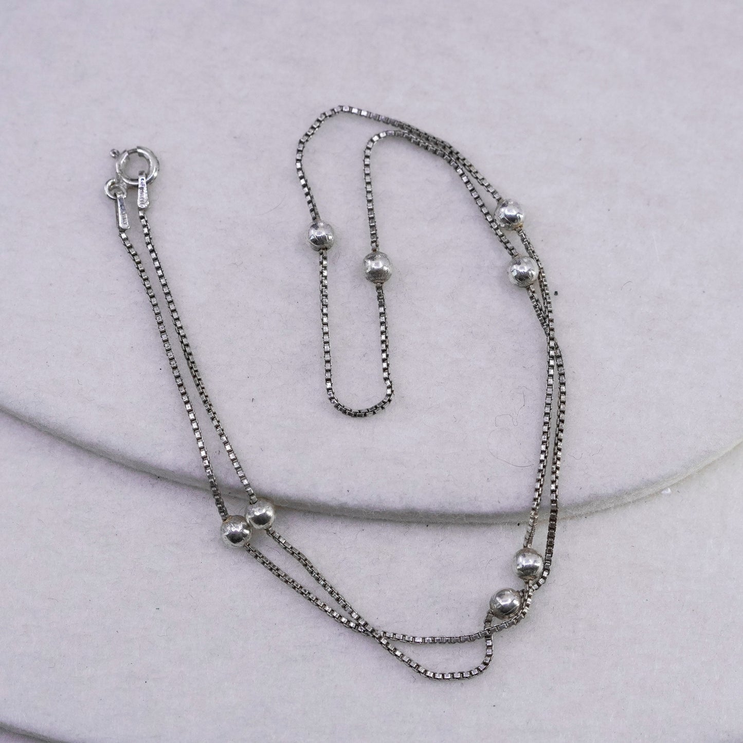 18” 1mm, vintage Italy Sterling 925 silver box chain necklace with beads