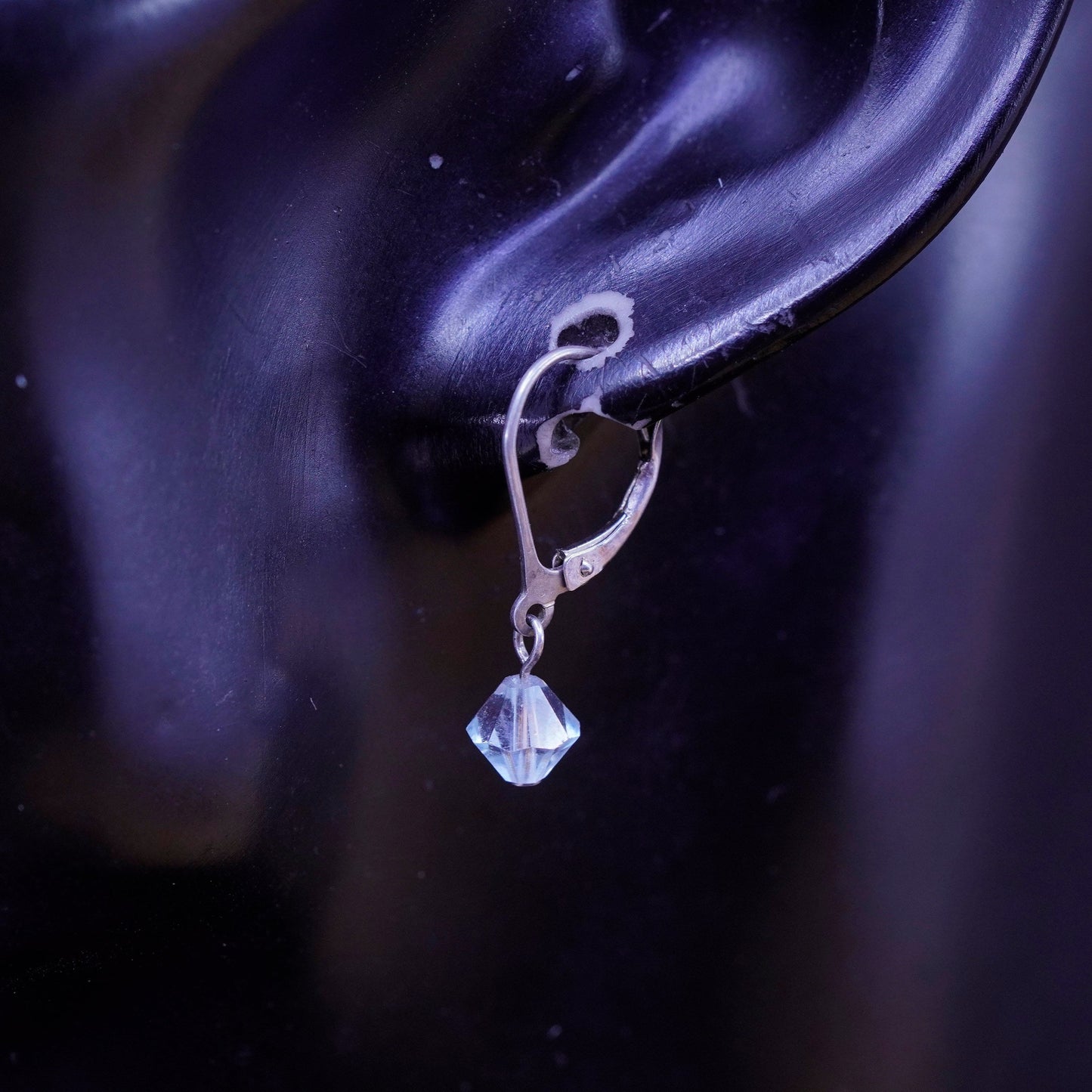 Vintage Sterling 925 silver earrings with blue crystal