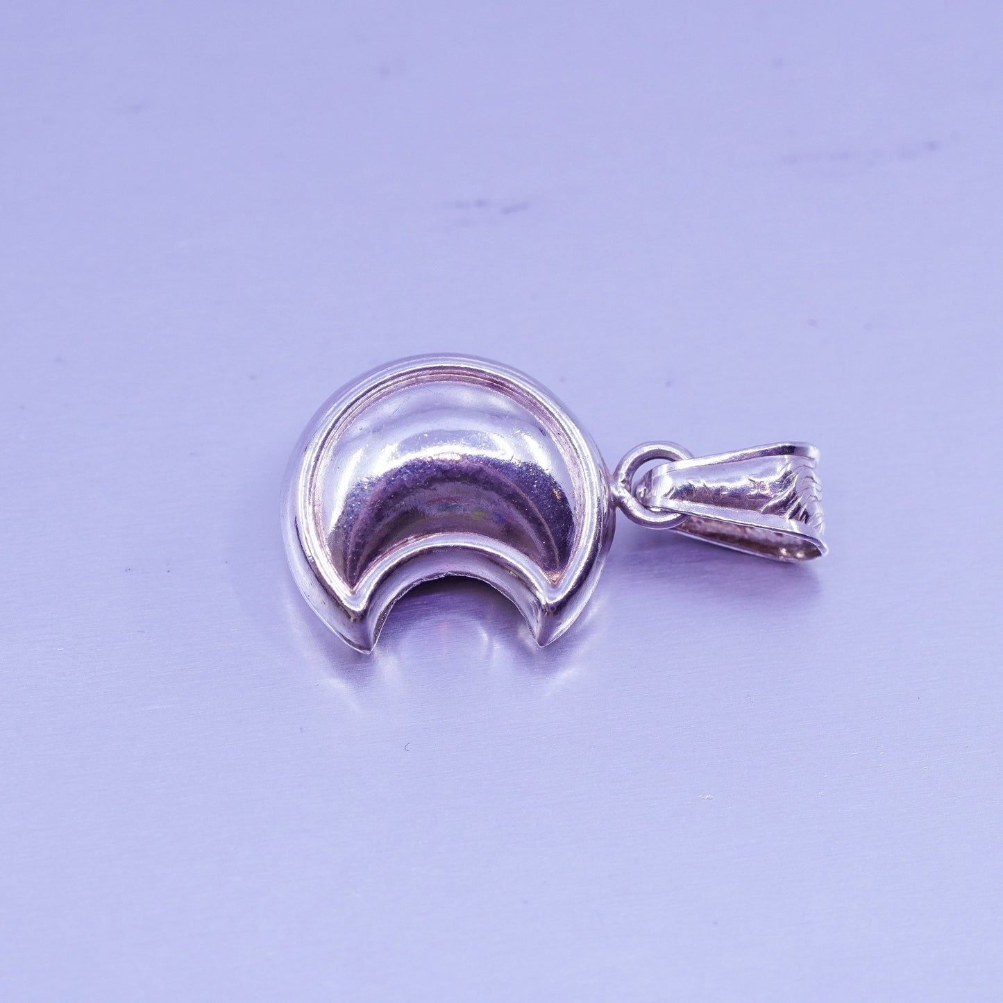 Antique Sterling silver handmade puffy 925 moon charm pendant
