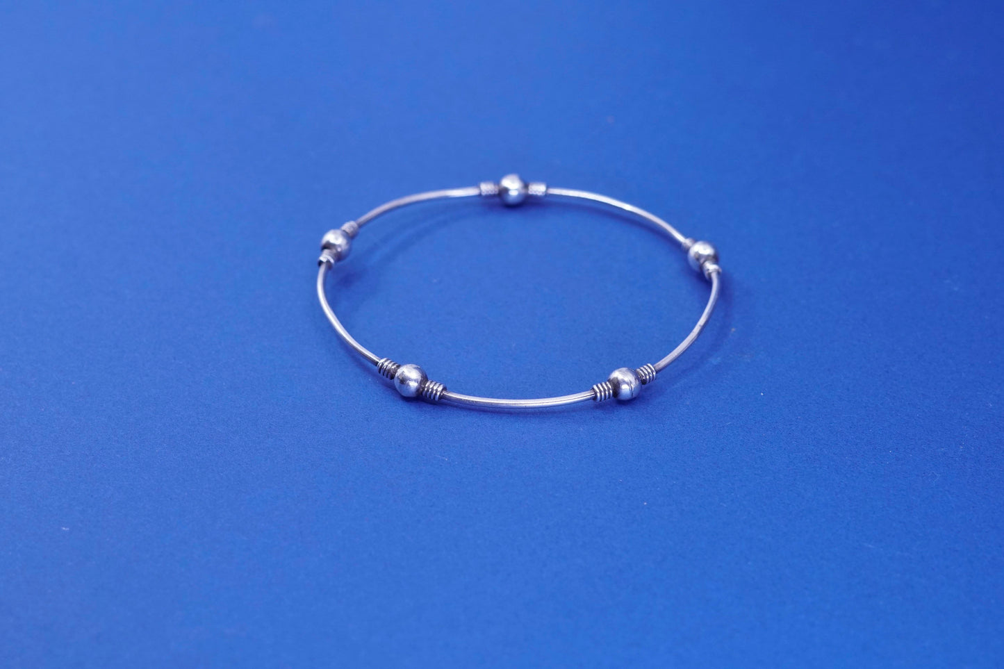 7.5”, vintage sterling silver handmade bracelet, 925 beaded bangle