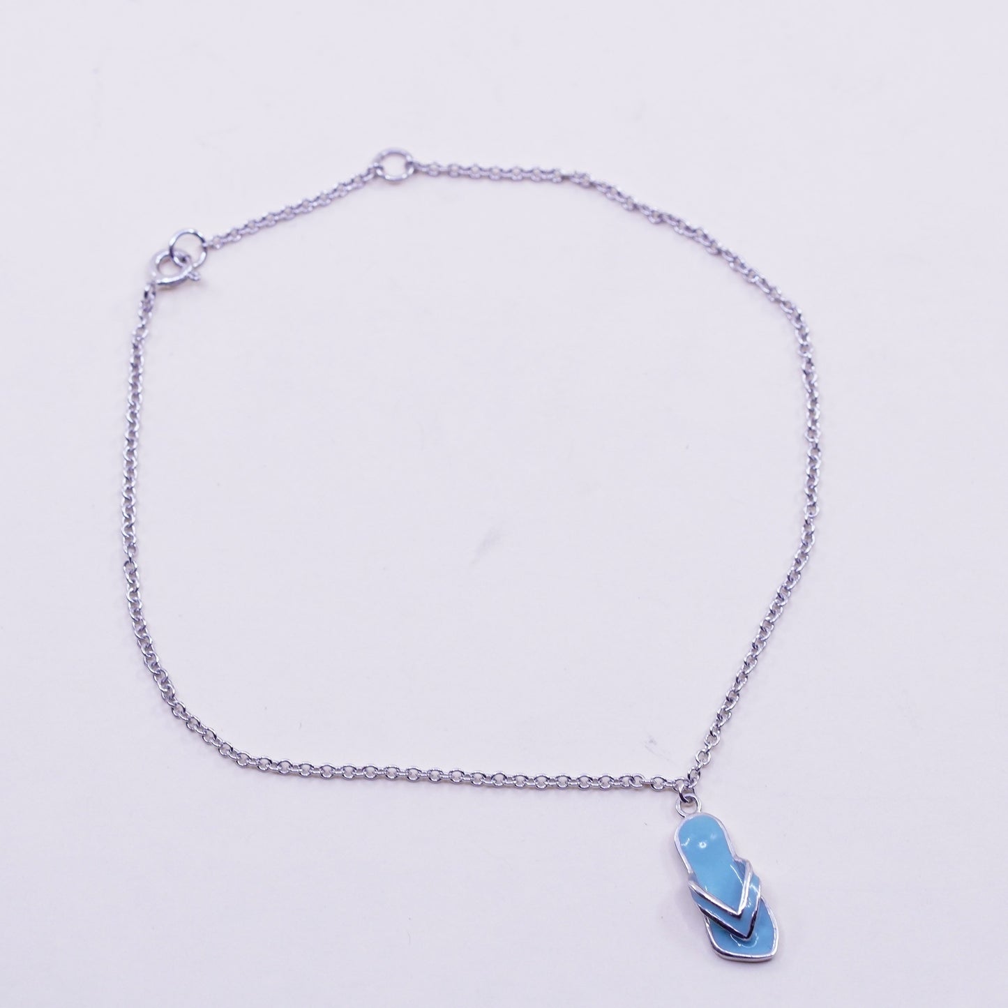 9.5”, sterling silver ankle bracelet, Italy 925 circle anklet enamel flip flop