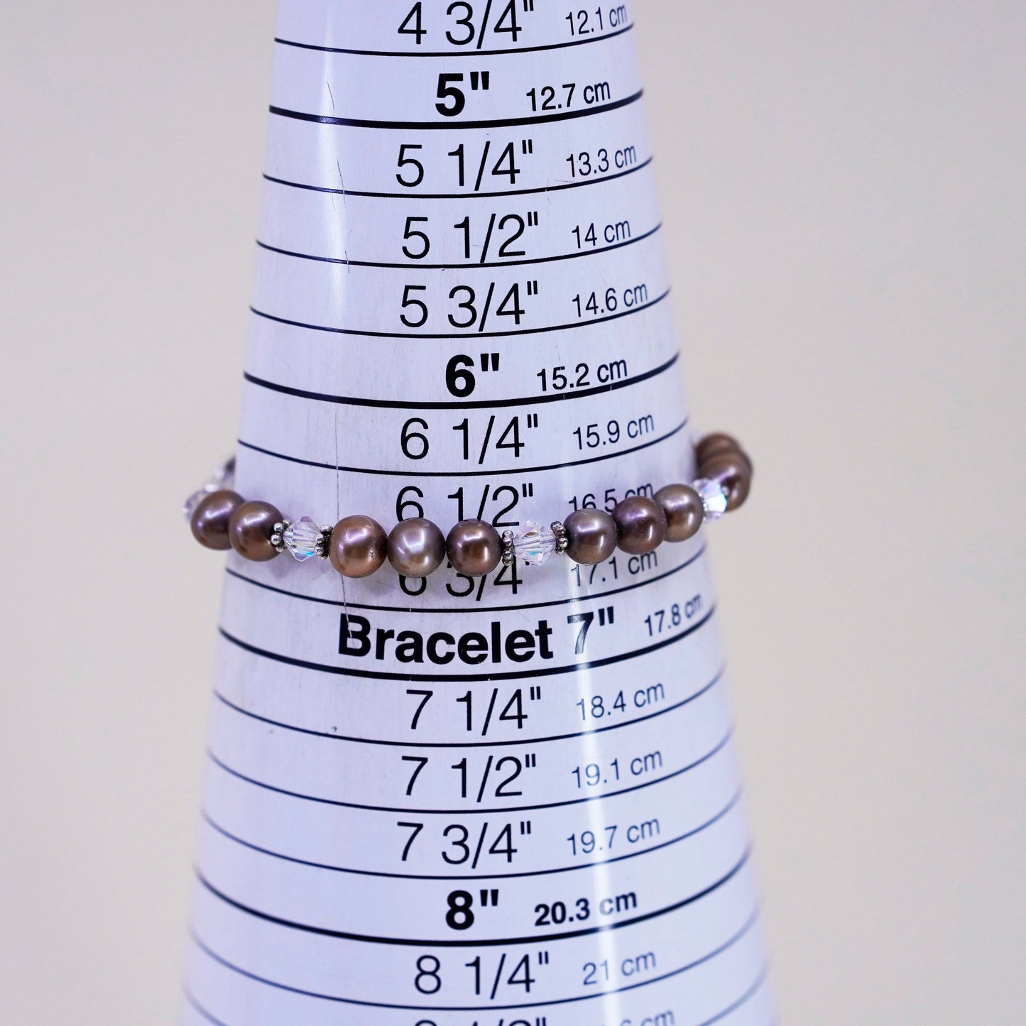 6.5”, Sterling 925 silver handmade bracelet, golden pearl with crystal beads