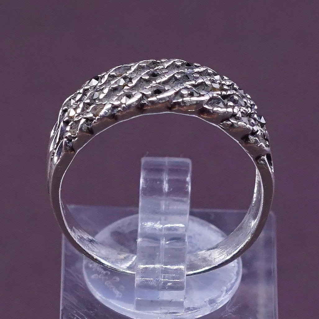 sz 9, vtg Sterling silver handmade ring, 925 with marcasite
