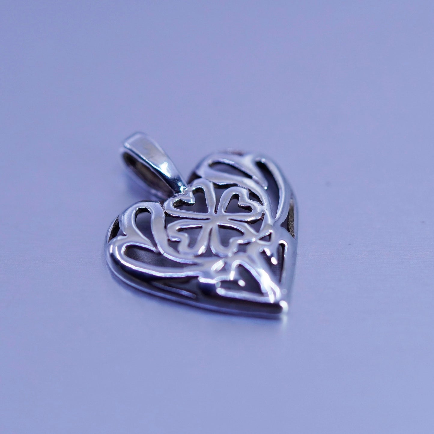 antique sterling 925 silver filigree heart charm pendant