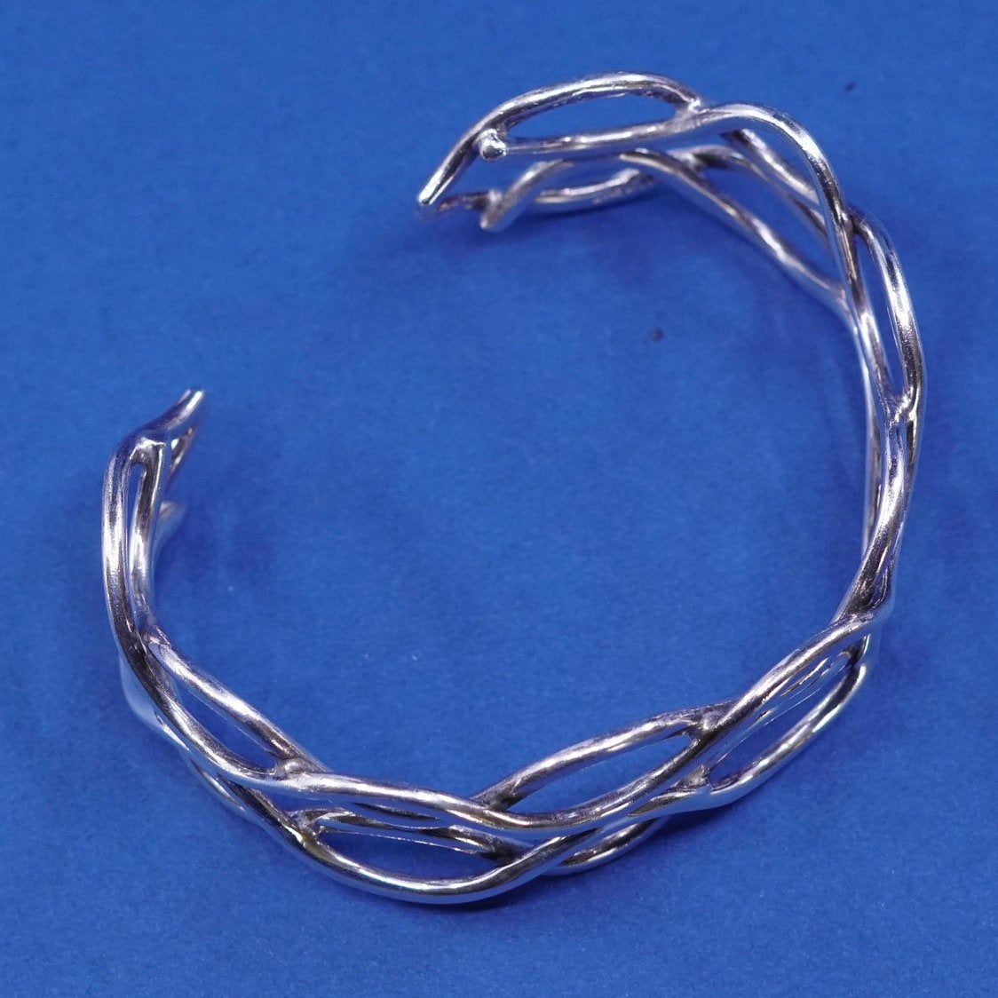 6.5", vtg Sterling silver handmade wavy bracelet, 925 cuff, stamped mexico 925