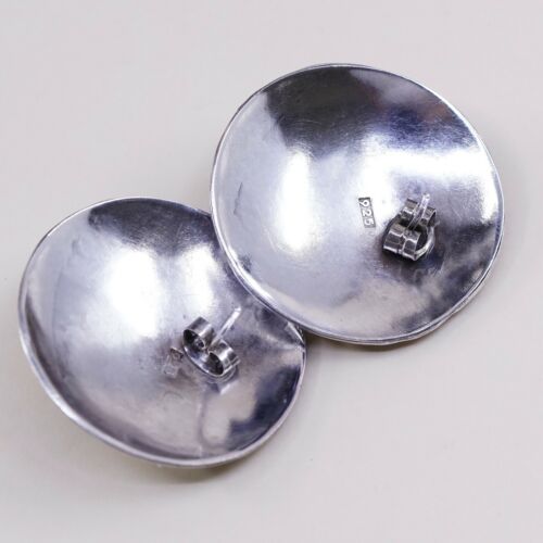 Vtg Tibet Nepal Hammered 925 Sterling Silver Round Studs Earrings W/ Beads