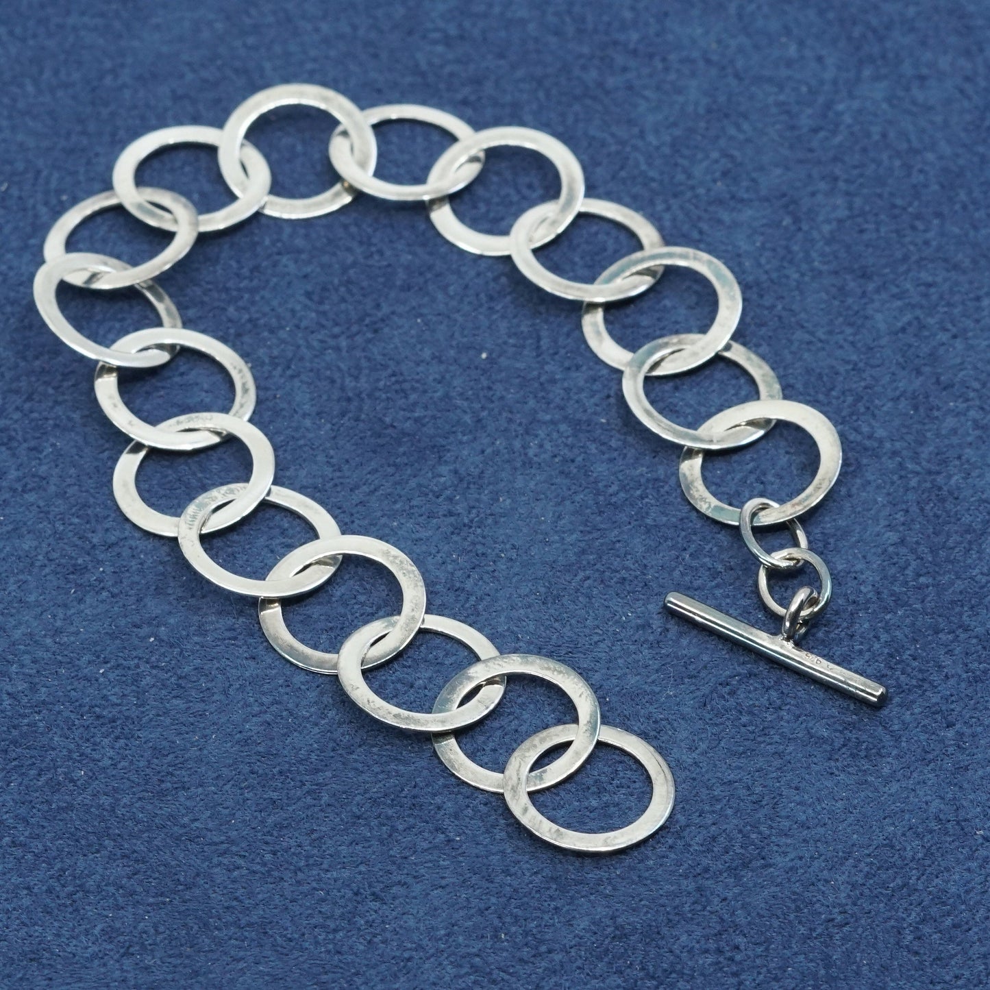 6.75", 13mm, Sterling silver handmade bracelet, 925 bold flatten circle chain