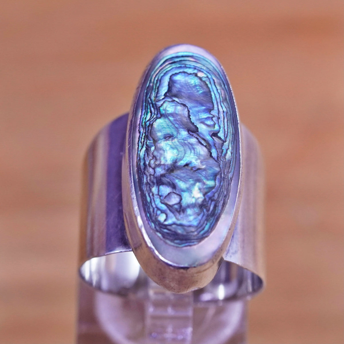 Size 8.75, vintage sterling silver handmade ring, 925 band with abalone