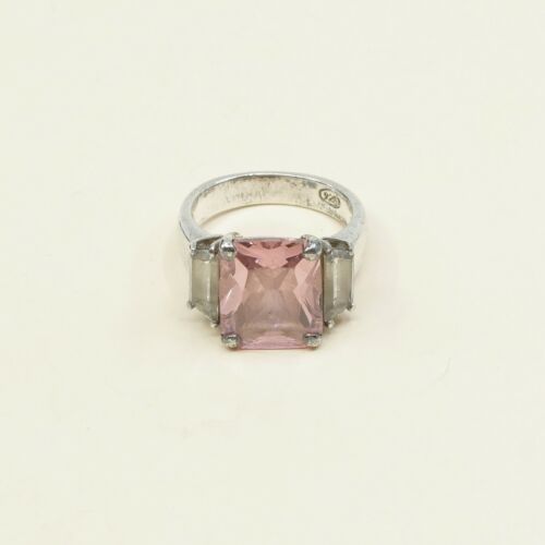 Sz 5.25, Vtg Sterling Silver Handmade Ring, 925 Silver W pink Cz, Stamped 925
