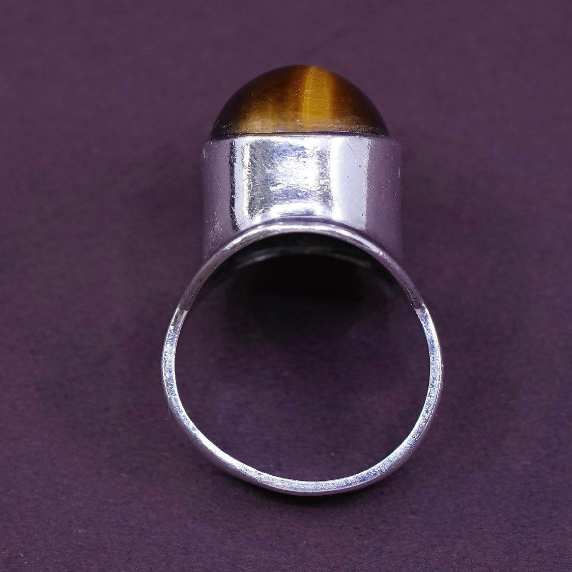 sz 6.5, vtg Sterling silver handmade ring, mexico 925 w/ golden tiger eye