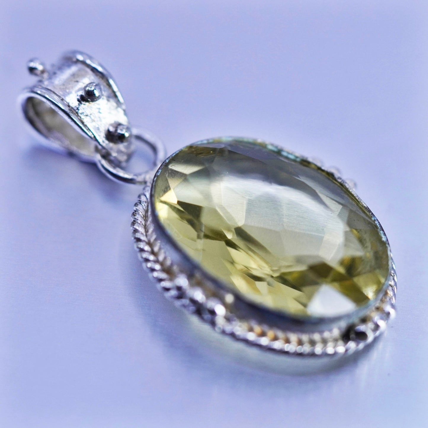 antique sterling 925 silver handmade pendant with oval citrine