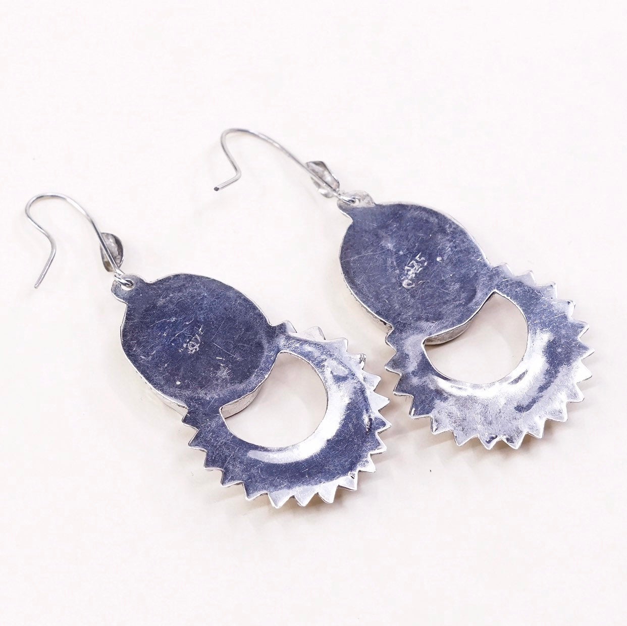Sterling 925 silver handmade earrings w/ obsidian and beads around