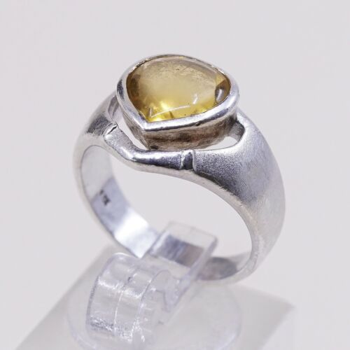 Sz 6, Sterling Silver handmade Ring, 925 Silver W/ Heart citrine, Stamped 925