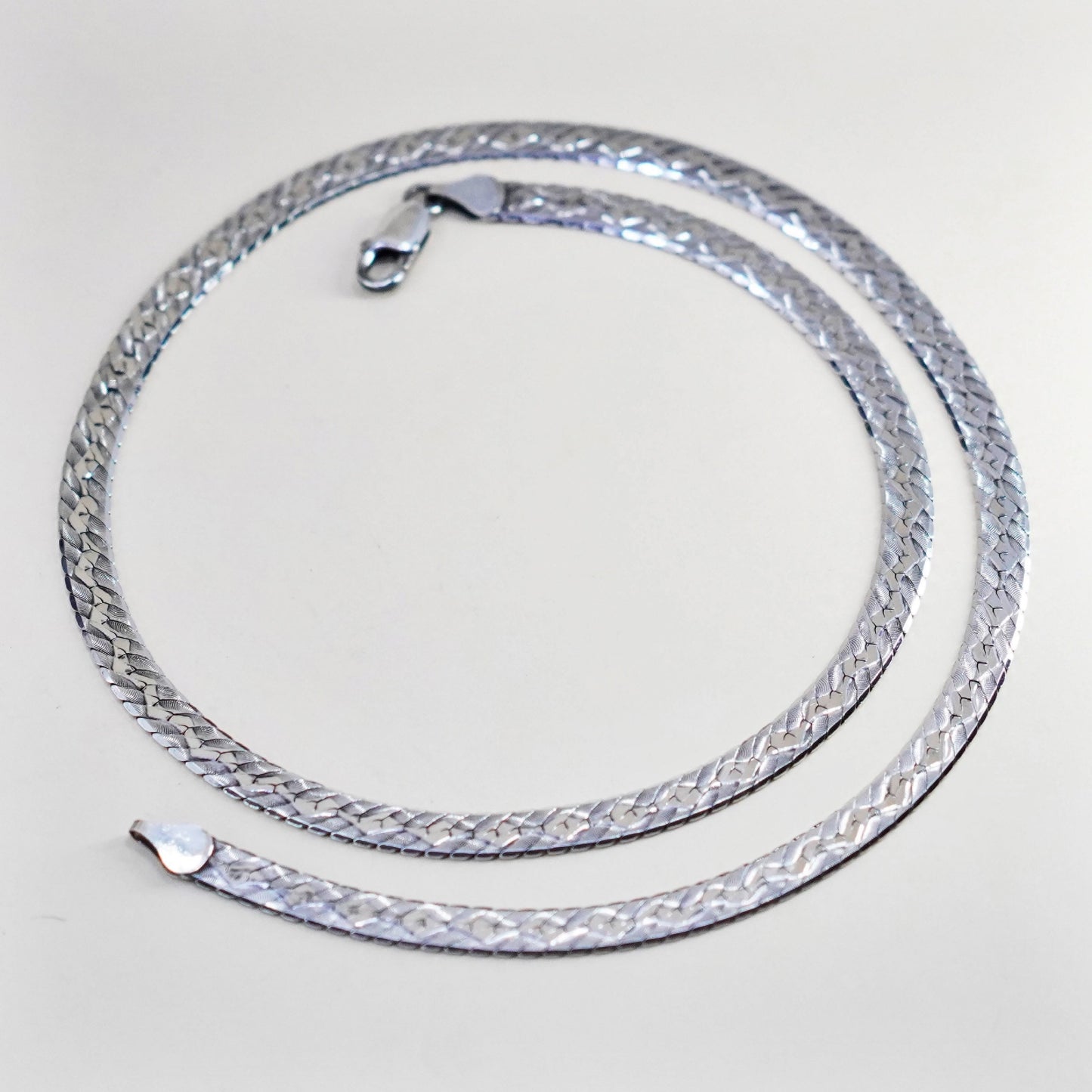24” 7mm, Vintage Italy sterling silver necklace, textured 925 herringbone chain