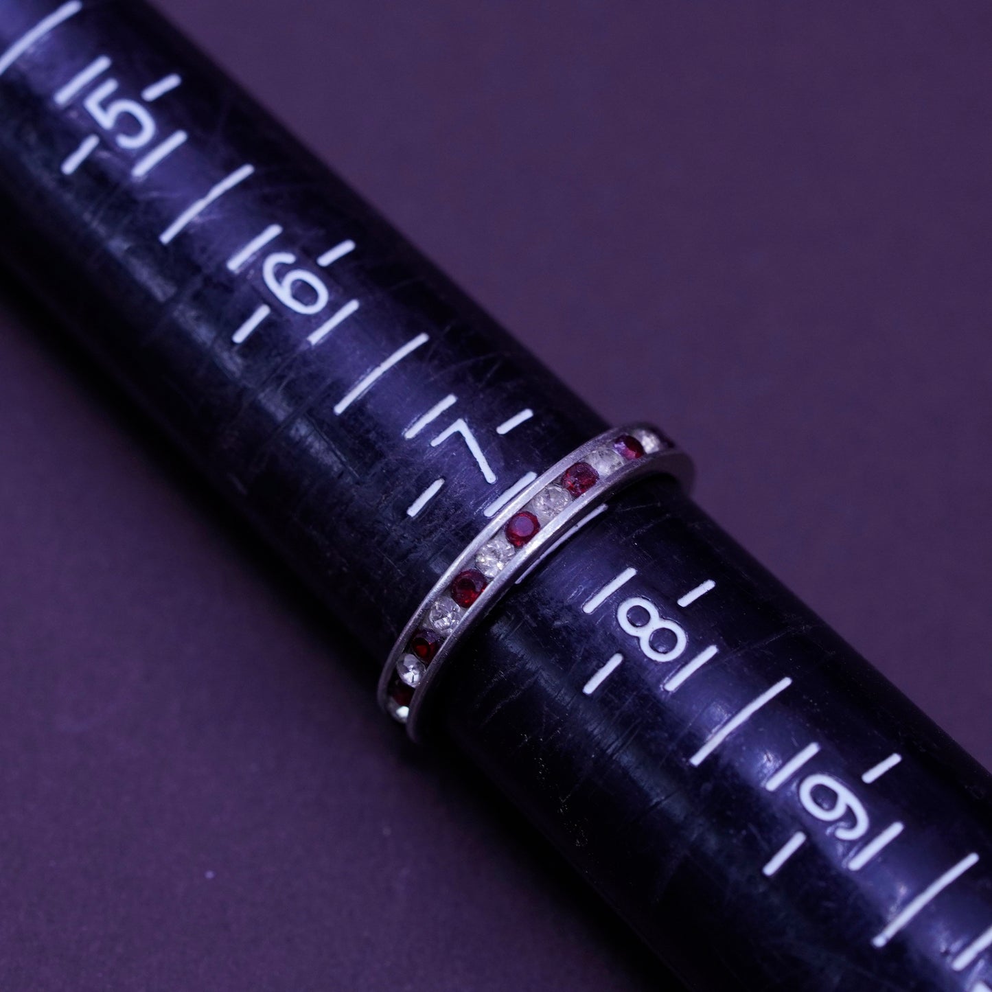Size 7.25, vintage Sterling silver handmade ring, 925 band with ruby and cz