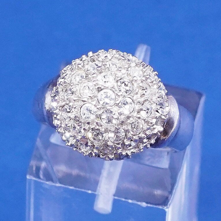 sz 5, vtg Sterling silver handmade ring, 925 w/ cluster crystal