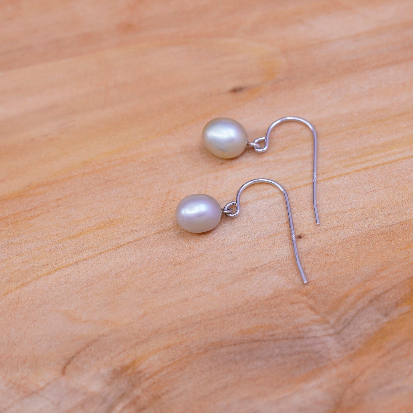 Vintage Sterling silver handmade earrings, 925 hooks with pearl drops