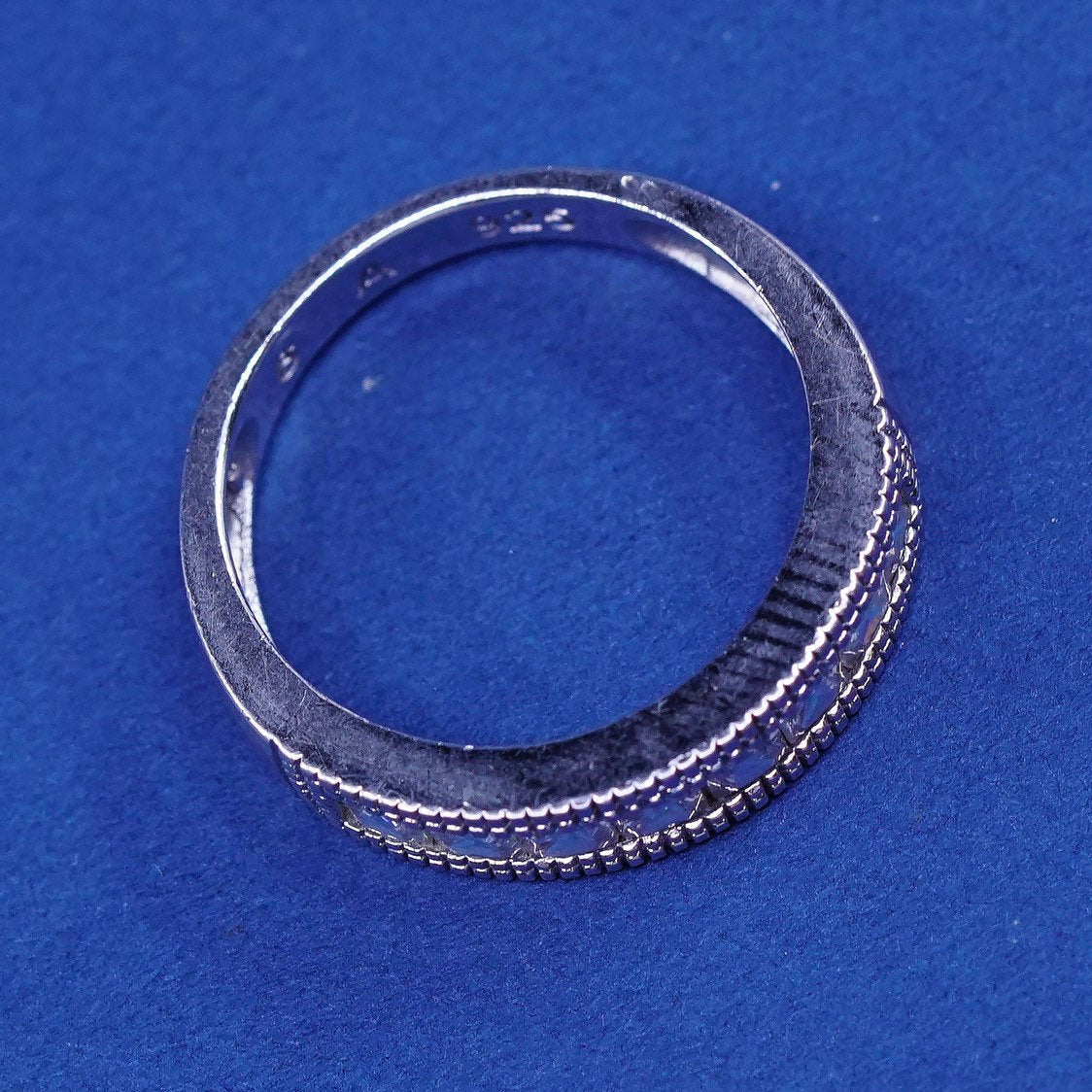 sz 6, vtg Sterling silver wedding ring, 925 band w/ clear crystal