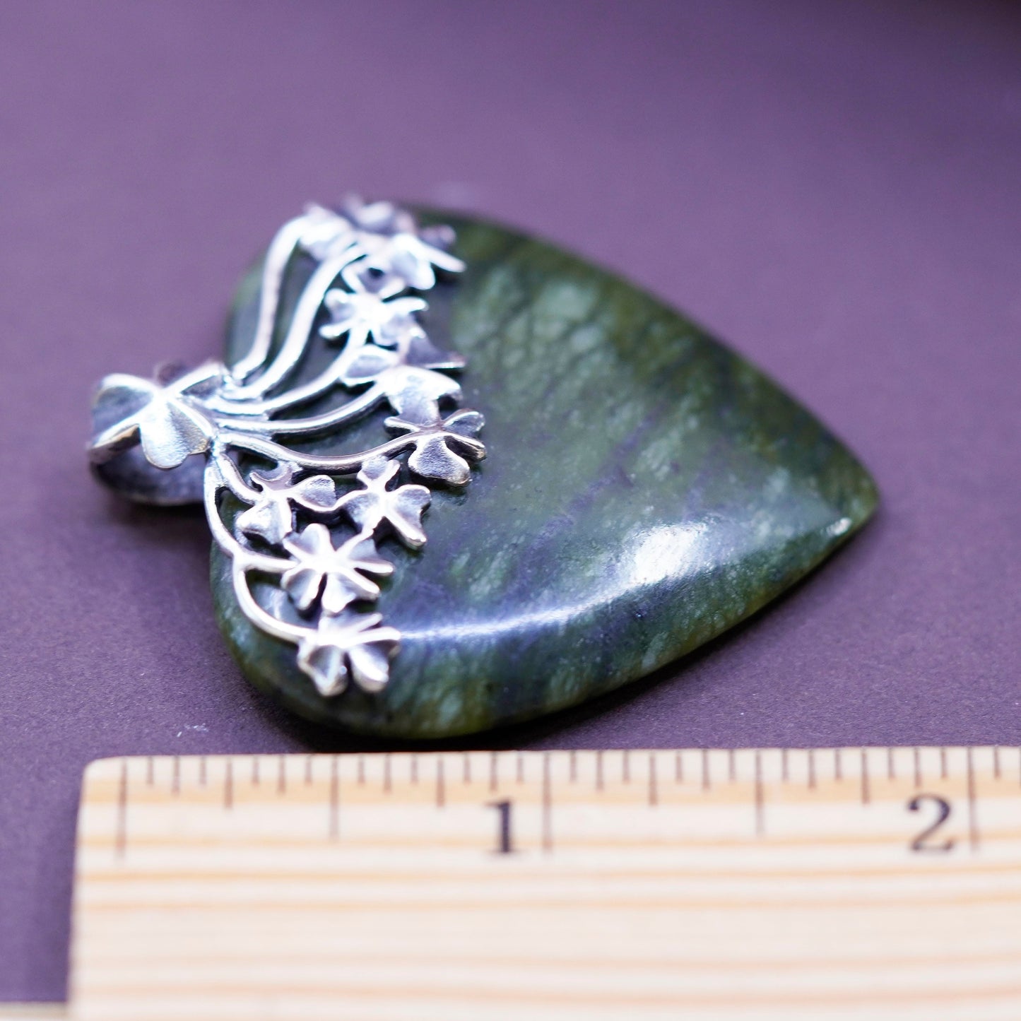 Vintage Sterling 925 silver handmade heart pendant with connemara marble flower