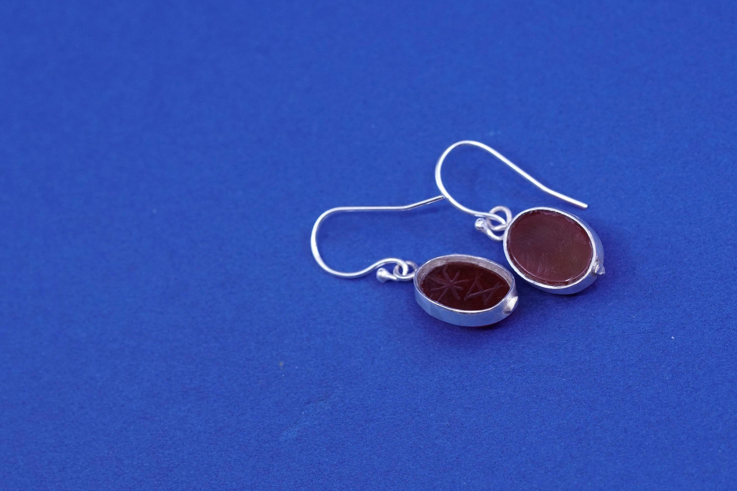 Vintage Sterling 925 silver handmade earrings with carnelian