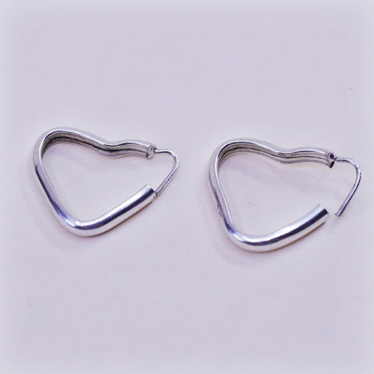0.75”, Vintage sterling silver heart earrings, fashion minimalist, 925 hoops