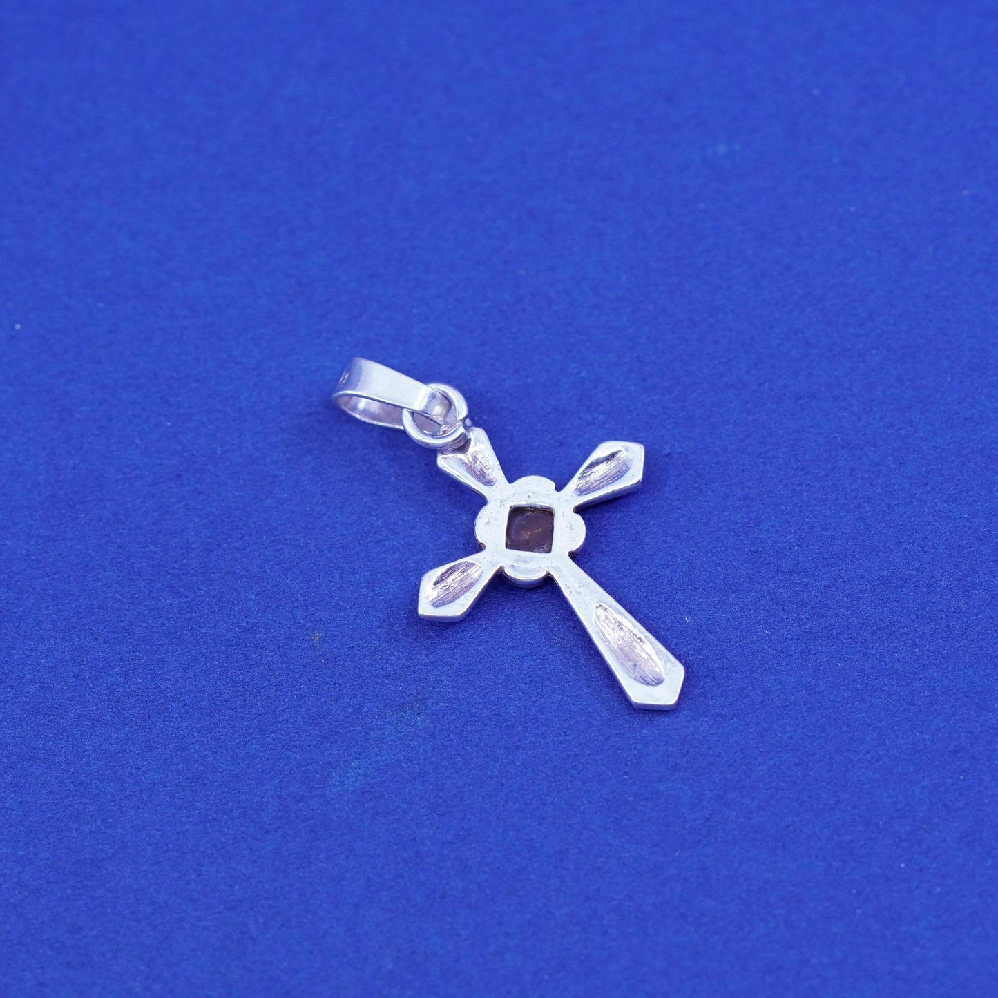 Vintage Sterling 925 silver handmade cross pendant with amber