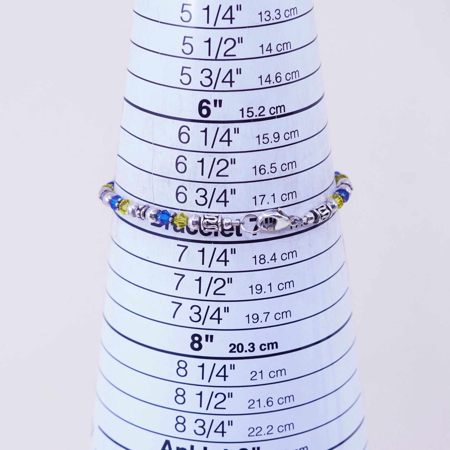 7”, handmade Sterling 925 Silver and crystal beads bracelet with “go, U!” cubes
