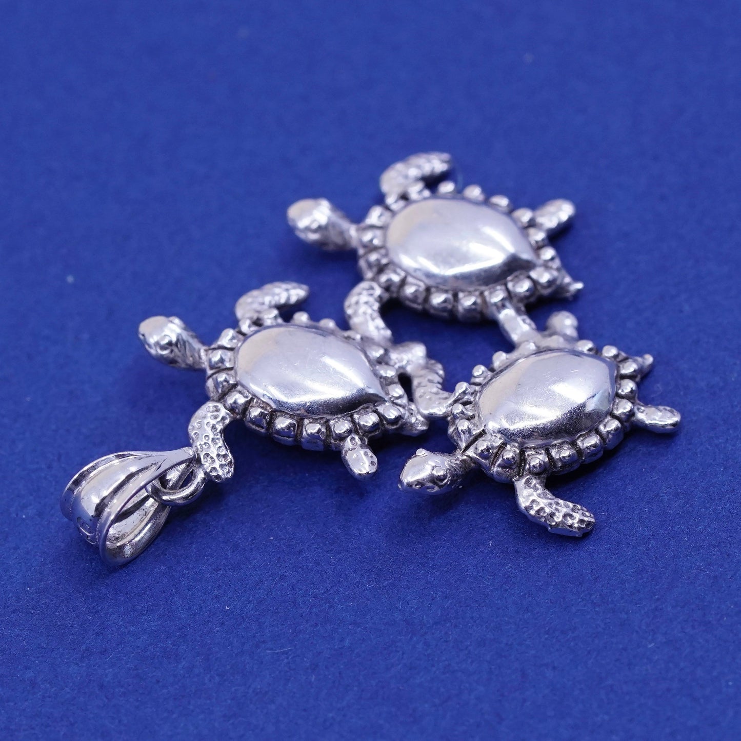 Vintage GD Sterling silver handmade pendant, 925 sea turtles