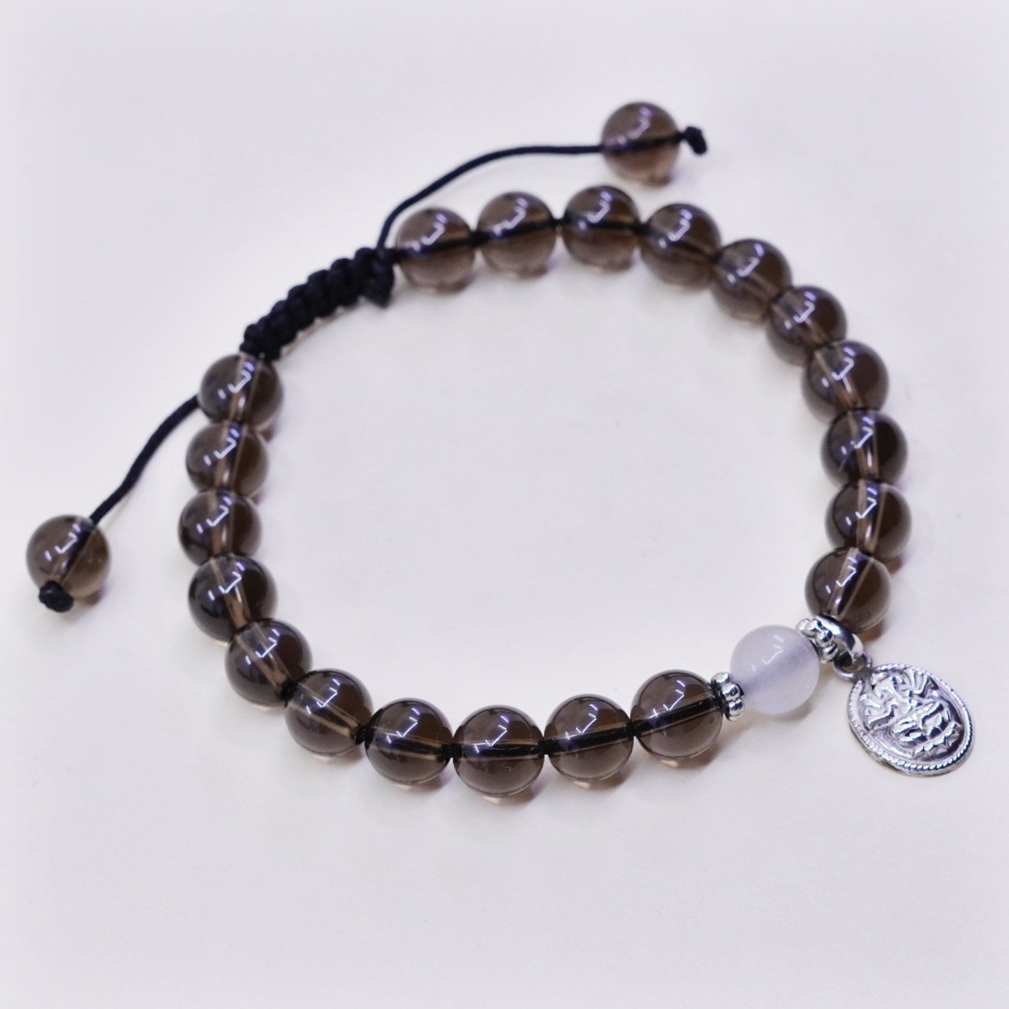 7”, vintage sterling 925 silver handmade bracelet with smoky topaz beads
