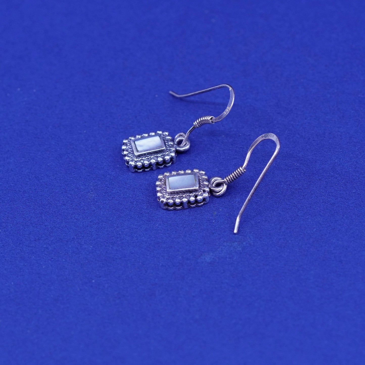 Vintage sterling 925 silver handmade earrings with mother of pearl and beads