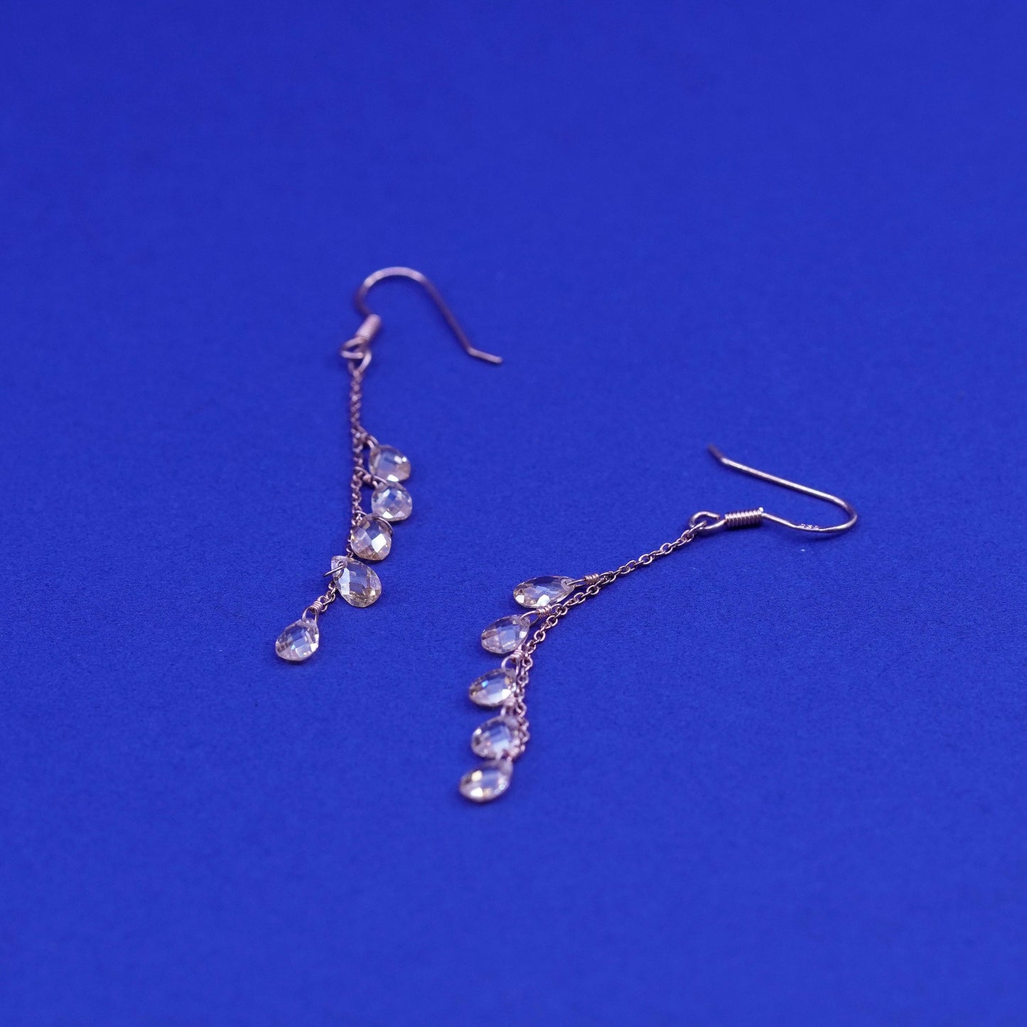 vermeil rose gold Sterling 925 silver earrings with cluster teardrop crystals
