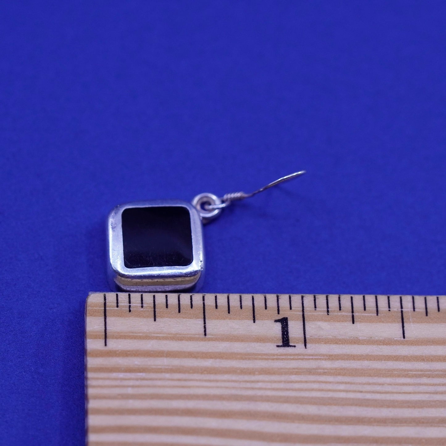 Vintage Sterling silver handmade Square earrings with obsidian